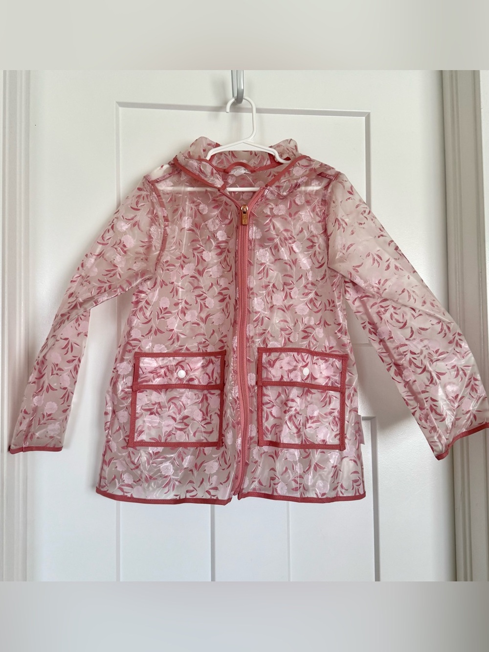 Tahari Girl Floral Clear Hooded Raincoat Pink Size 5/6